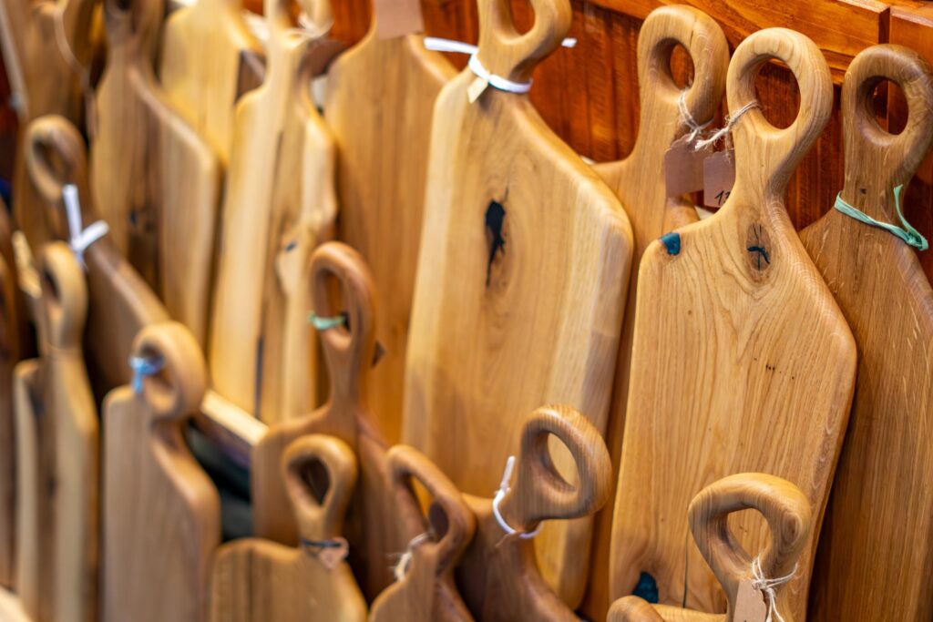 handmade cutting boards in woodworking shop Walla Walla